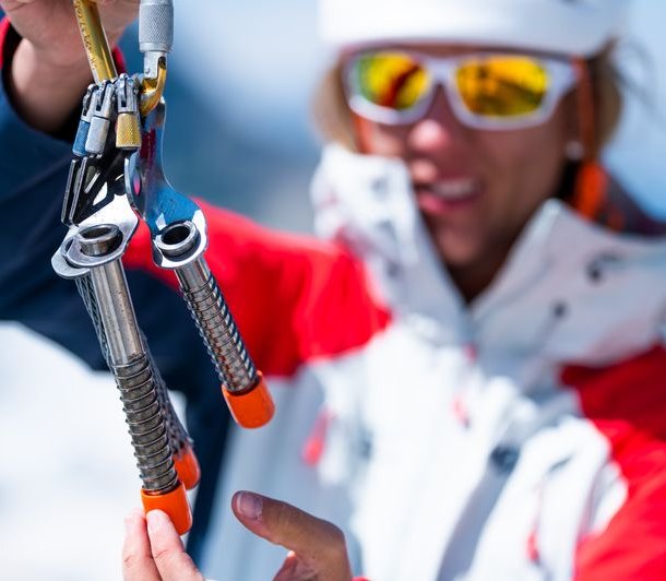 Person with ice screws