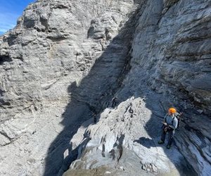 People on the via ferrata Rotstock at Eiger
