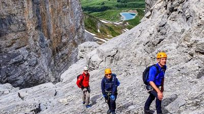 Personen im Klettersteig Rotstock am Eiger