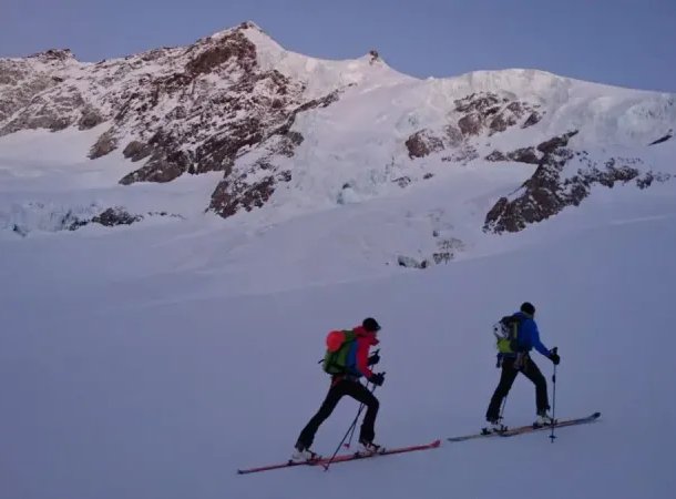 Ski tourers ascending to the Aletschhorn.