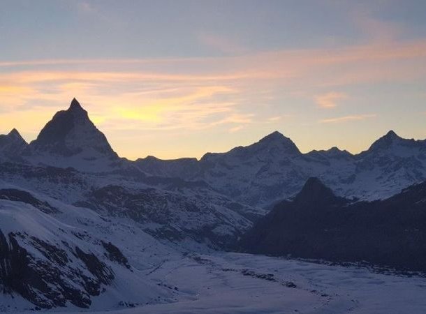 Morning mood with a view of the Matterhorn and Weisshorn