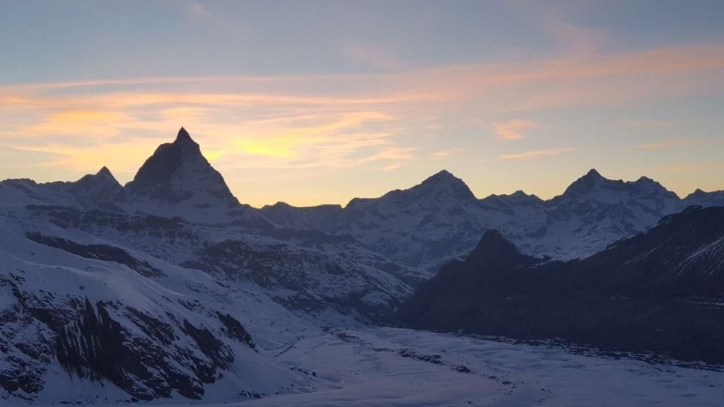 Morning mood with a view of the Matterhorn and Weisshorn