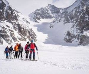 Ski tourers ascending to the Lötschenlücke.