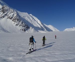 Ski tourers ascending to the Lötschenlücke.